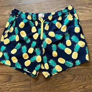 J. Crew Flex Swimwear Men’s Navy and Yellow Pineapple Swim Trunks Size XL
